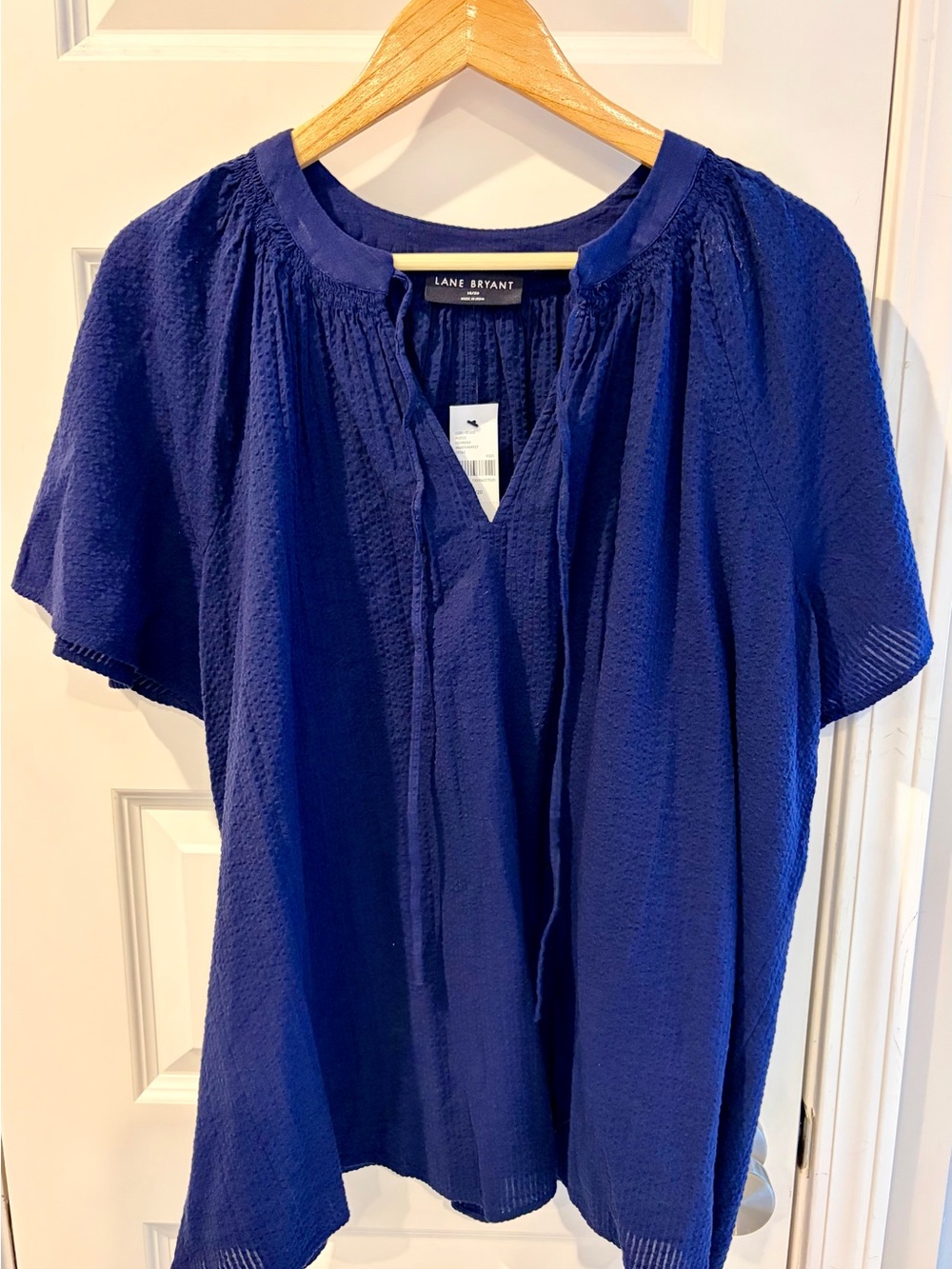 Lane Bryant Royal Blue Short-Sleeve Peasant Blouse